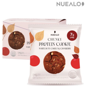 Nualo Kkukkoo Protein Cookies White Chocolate & Cranberry Flavor 10 Pieces 1 Box 400g, 400g, 1 Piece