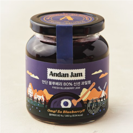 Andan Jam Blueberry 80% Fresh Fruit Jam, 380g, 1pc