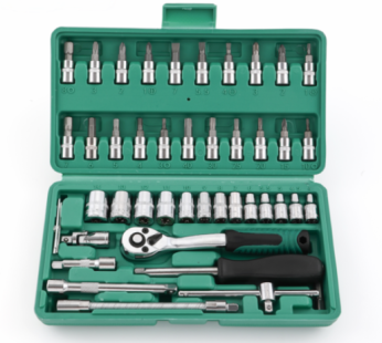 LOPEIZ Lophase 46PCS Socket Wrench Box Set Box R Bent Box Handle Spanner Set Ratchet 72 Gear Socket Wrench Set Machine Maintenance Full Heat Treatment Surface Chrome Plating Treatment