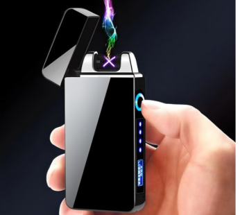Advanced LED Plasma Electric Lighter Gift Box Set Battery Display USB Rechargeable Men Gift Arc Spark Lighter Male Unique Unique Gift, R99645B(Black, 1 Set