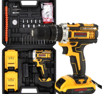 Louisville 21V Cordless Rechargeable Hammer Electric Drill Lithium-ion Battery, Main Unit + 2 Batteries…, 1 Set