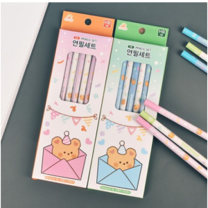 Teddy bear character 5 pencil set wooden hexagon HB pencil children elementary school student new semester new semester gift