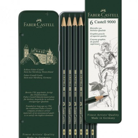 Faber-Castell 9000 Pencil 6p Set 119063, 8B, 6B, 4B..., 1 set