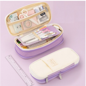 HB Cultural Dual Layer Large Capacity Macaron Pencil Case Pouch Pencil Case for Students and Office Workers, Purple (PURPLE), 1pc