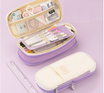 HB Cultural Dual Layer Large Capacity Macaron Pencil Case Pouch Pencil Case for Students and Office Workers, Purple (PURPLE), 1pc