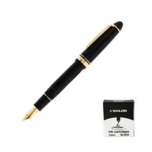 Sailor fountain pen Profit Standard Black Gold 14K + ink cartridge 12p value set