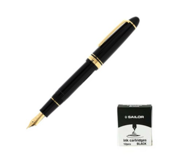 Sailor fountain pen Profit Standard Black Gold 14K + ink cartridge 12p value set