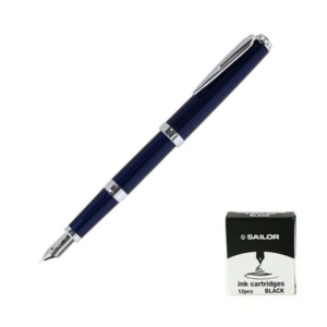 Sailor fountain pen legless blue silver + ink cartridge 12p value set