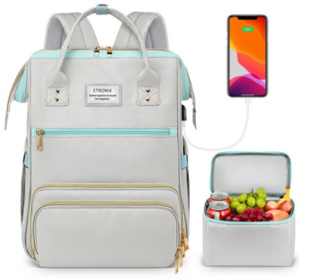 [Etronik] Large capacity backpack for commuting, lunch box storage, laptop storage, USB charging slot bag, sports travel multipurpose bag