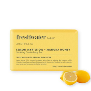 Australian Freshwater Farm Lemon Myrtle Oil Manuka Honey Soothing Body Bar Soap, 200g, 1pc