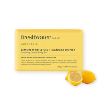 Australian Freshwater Farm Lemon Myrtle Oil Manuka Honey Soothing Body Bar Soap, 200g, 1pc