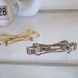 “Metal Ribbon Half-head Automatic Pin (Silver/Gold) High-quality French Pin Half-tied Pin Luxury Hair Pin Domestically Made “