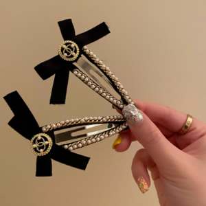 Shiyanyuan Pearl Ribbon Black Point Snap Pin 2pc