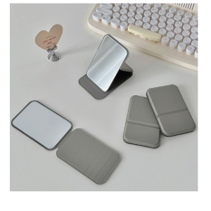 Nice Shasha Portable Macaron Folding Mini Hand Mirror [7cmX10.5cm], 2 pcs, Gray