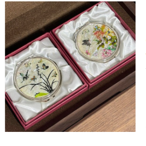 Aegyo Yedan Mother-of-pearl Hand Mirror Mother-of-pearl Lacquerware Round Hand Mirror Foreigner Gift 6cm, 1pc, Mother-of-pearl Orchid Butterfly