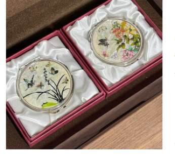 Aegyo Yedan Mother-of-pearl Hand Mirror Mother-of-pearl Lacquerware Round Hand Mirror Foreigner Gift 6cm, 1pc, Mother-of-pearl Orchid Butterfly