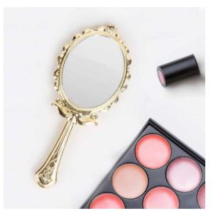 Portable Folding Mirror Hand Mirror Antique Princess Mirror, 2 Pieces, Gold