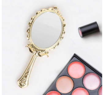 Portable Folding Mirror Hand Mirror Antique Princess Mirror, 2 Pieces, Gold