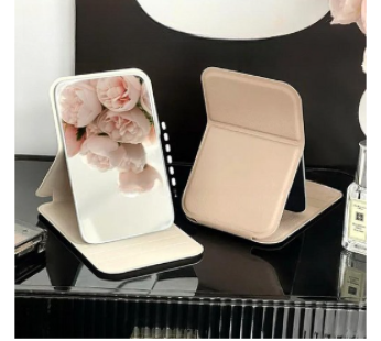 Nice Shasha Portable Macaron Folding Mini Hand Mirror [7cmX10.5cm], 1pc, Gray