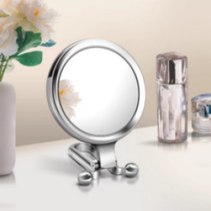 Leovani Folding Portable Double-Sided Magnifying Hand Mirror, 1 Piece, Double-Sided (Base + 5x Magnification)
