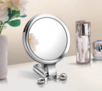 Leovani Folding Portable Double-Sided Magnifying Hand Mirror, 1 Piece, Double-Sided (Base + 5x Magnification)