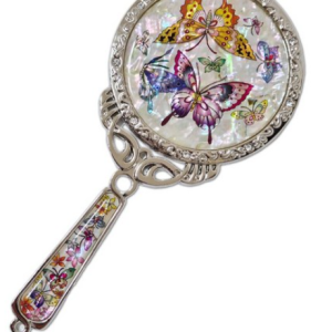 Pomimore Mother-of-pearl Hand Mirror Traditional Mother-of-pearl Lacquerware Handle Princess Hand Mirror, Camellia, 1pc