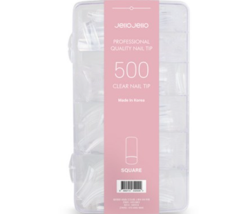 Gelo Gelo Artificial Nail Tips 500p Set, Square Transparent, 1pc