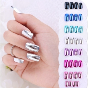 [DH Beauty] Artificial Nails + Nail Glue Metal Nail Tips 12 Types, Black, 1 Set
