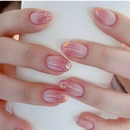 "Wedding Gel Nail Tips Adhesive Artificial Nails Cheek Gradient Glitter Glitter, T-83, 2 pcs "