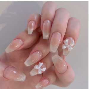 Spring New Adhesive Nail Tips Gel Ribbon Artificial Nails Water Glue, F-11,1pc