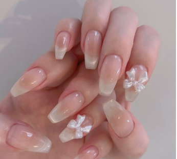 Spring New Adhesive Nail Tips Gel Ribbon Artificial Nails Water Glue, F-11,1pc