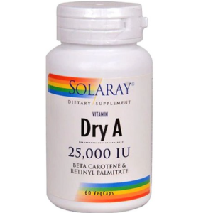 Solaray Dry Vitamin A 25000 IU Nutritional Supplement 60 Tablets 2 Pack Beta-Carotene Vegetarian Vegetarian Capsules, 60 Tablets