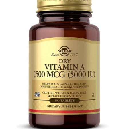 Solgar Dry Vitamin A 1500 mcg (5000 IU) 100 Tablets, 100 Tablets, 3 Tablets