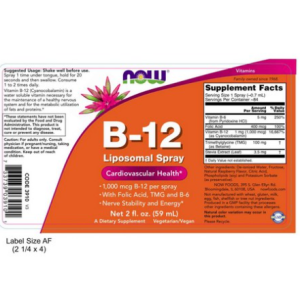 NOW Foods B-12 Liposomal Spray 1000mcg Vegan Gluten Free, 59ml, 1 Spray