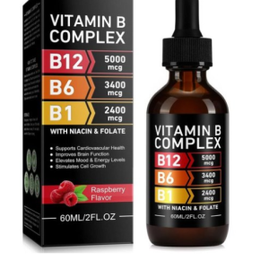 Vitamin B Fatigue Skin Vitamin B Complex | B12 B1 Thiamine B6 Pyridoxine Niacin, Folic Acid Liquid Drops Vegan Non-GMO Gluten Free