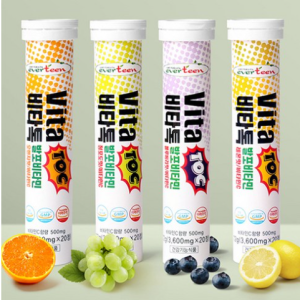 Evertine Vitatok Effervescent Vitamin C Lemon Flavor + Orange Flavor + Green Grape Flavor + Blueberry Flavor, 80 Tablets, 1 Set