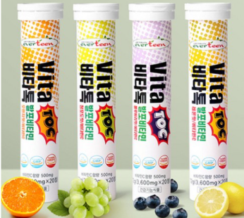 Evertine Vitatok Effervescent Vitamin C Lemon Flavor + Orange Flavor + Green Grape Flavor + Blueberry Flavor, 80 Tablets, 1 Set