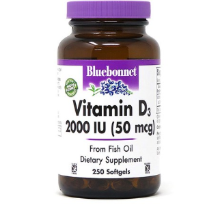 Bluebonnet Vitamin D3 2000IU Softgel Gluten Free, 1 Count, 250 Tablets