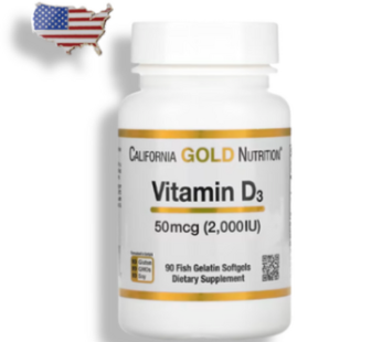 Vitamin D3 California Gold Nutrition 50mcg 2000IU 90, 90 tablets, 1
