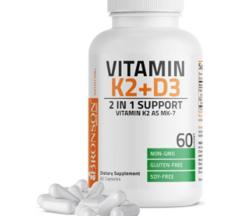 Bronson Vitamin K2 D3 (MK7) supplemental analogy electronic operation formula 5000IU (125 mcg) 90 mcg MK-7 Easy to swallow 60 capsule