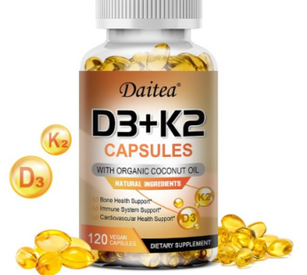 Vitamin D3+K2 -D3 (5000IU) K -2 (200mcg) Bone Immune Cardiovascular -Non -GMO Natural Gluten Free Dietary Food